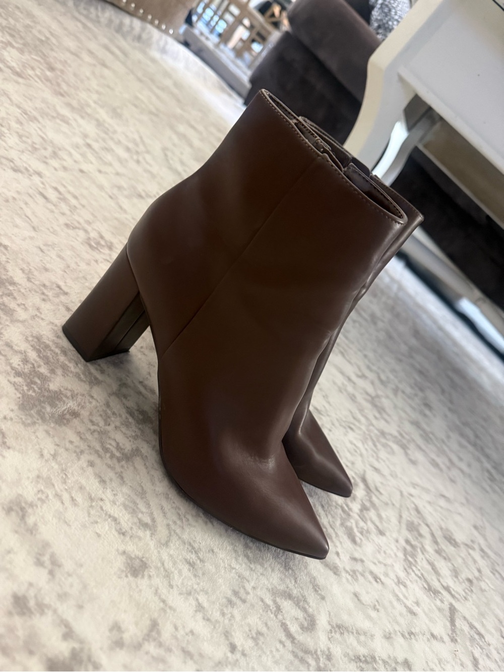 Nine West Brown Pointed Toe Block Heel Ankle Boots